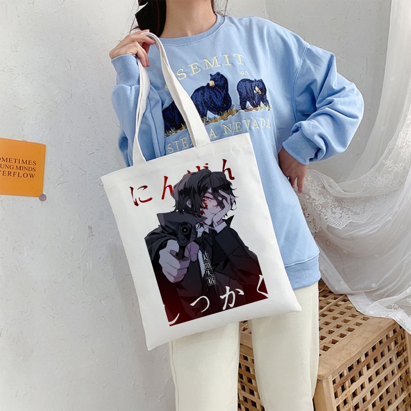 Túi Xách Canvas Cỡ Lớn In Họa Tiết Hoạt Hình Bungou Stray Dogs Osamu Dazai Nhật Bản Dễ Thương Cho Nữ
