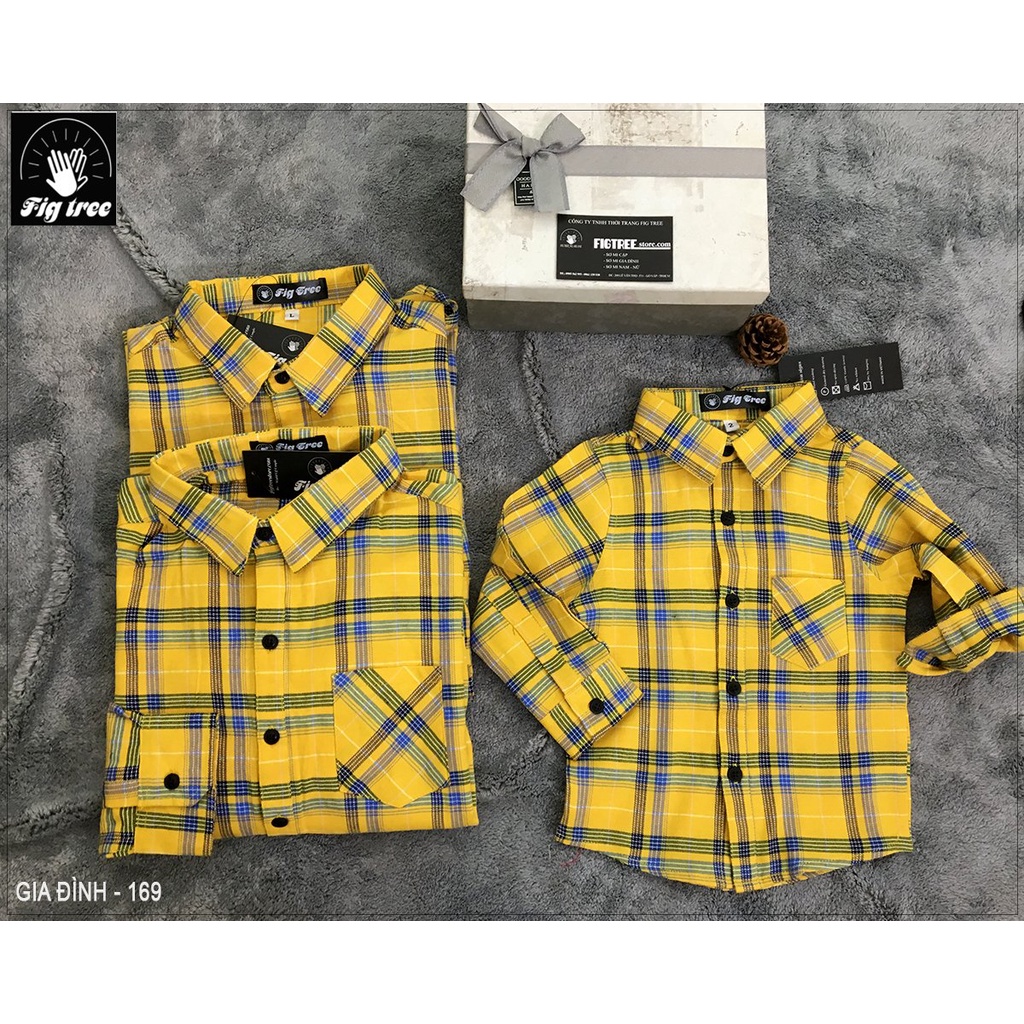 Combo Áo Sơ Mi Gia Đình Fig Tree sọc caro vàng Siêu cute ( MS :169)