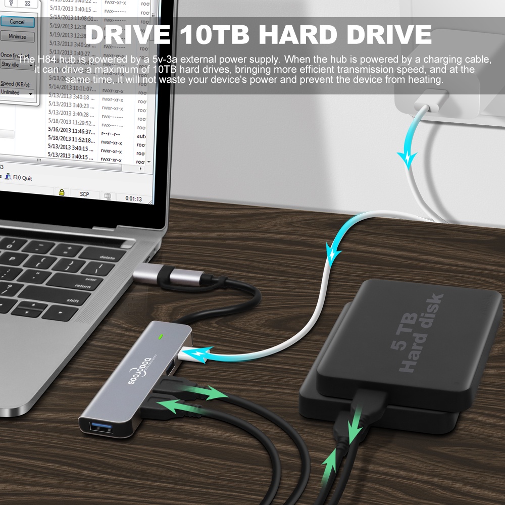 Ảnh Hub USB 3.0 GOOJODOQ Type C  5 trong 1 mở rộng kết nối thích hợp cho PC/ laptop/ điện thoại/ Macbook 2