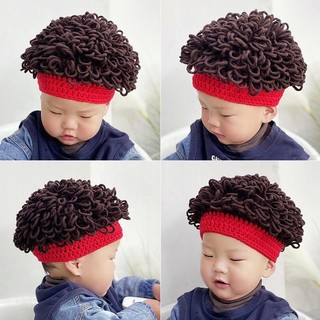 Mũ len trùm đầu gắn tóc giả xoăn dễ thương cho bé Hamin