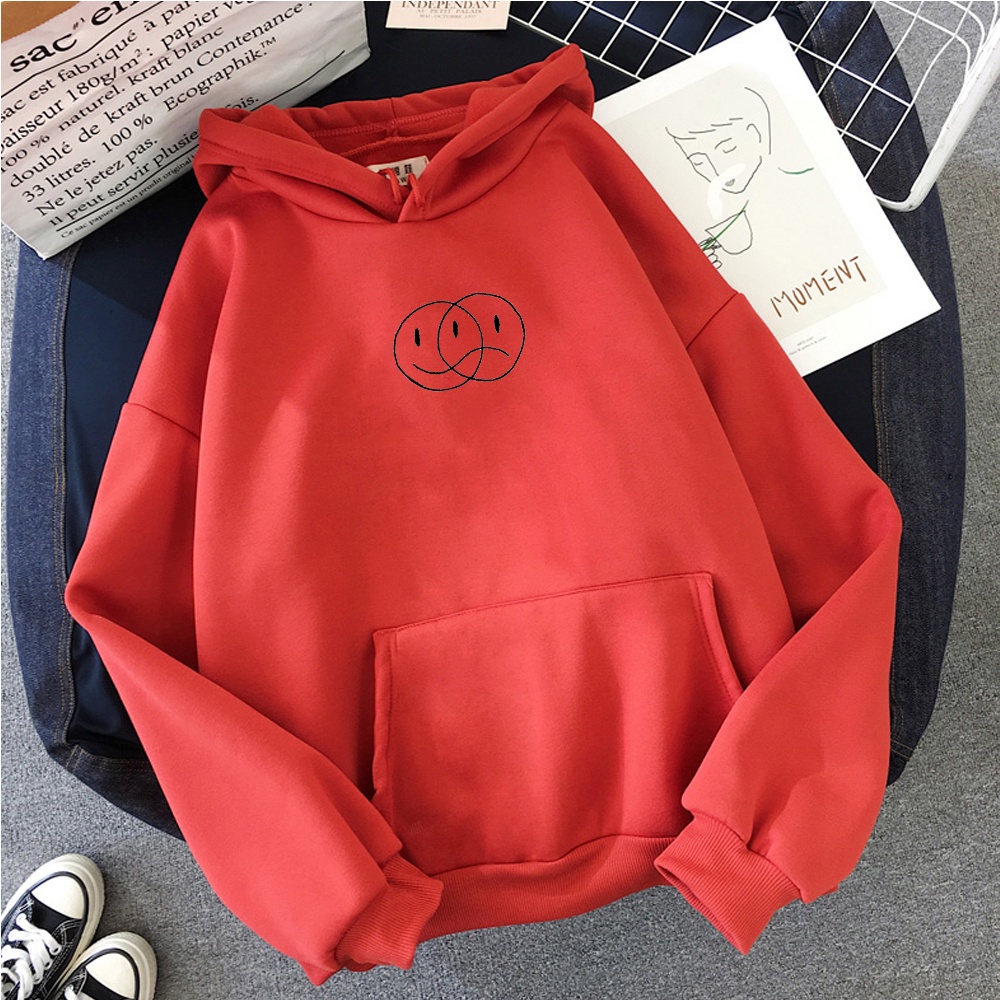 Áo Hoodie Unisex HappyFamily Họa Tiết Mặt Cười Mặt Buồn Chất Cotton 100 Cao Cấp