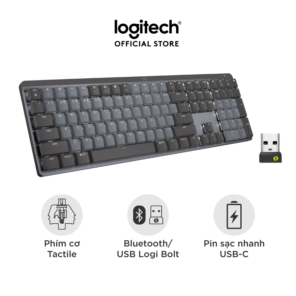 Bàn phím cơ không dây Logitech MX Mechanical – Tactile, chiếu sáng nền, sạc USB-C, mac OS | Win