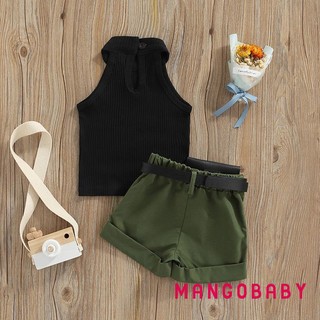 Mgg-toddler Girls 3 Bộ trang phục mùa hè, Áo dây không tay + Quần short + Bộ túi thắt lưng