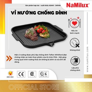 Chảo Nướng/Vỉ Nướng Chống Dính Không Khói NaMilux NHGP31F│Phủ Lớp Chống Dính Teflon Whitford│Có Rãnh Thoát Mỡ│Chính Hãng