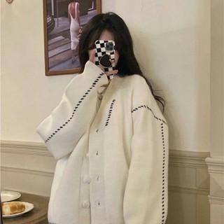 Áo Khoác Cardigan Nét Đứt Đen/Trắng Form Rộng Nam Nữ