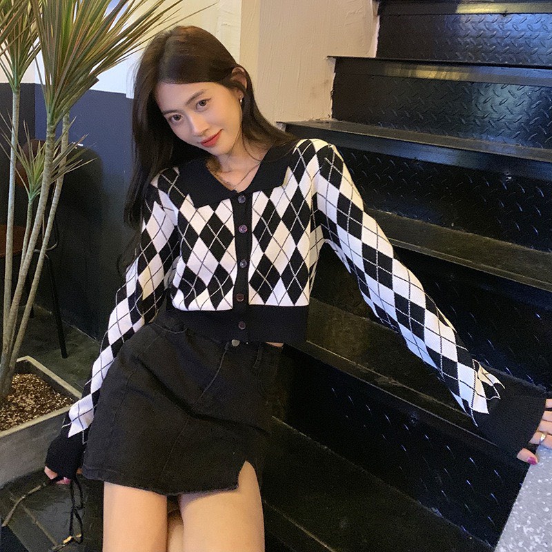 [ HÀNG TỰ CHỤP] Áo HAMEN len cardigan nữ dài tay kiểu dáng croptop ulzzang dễ thương