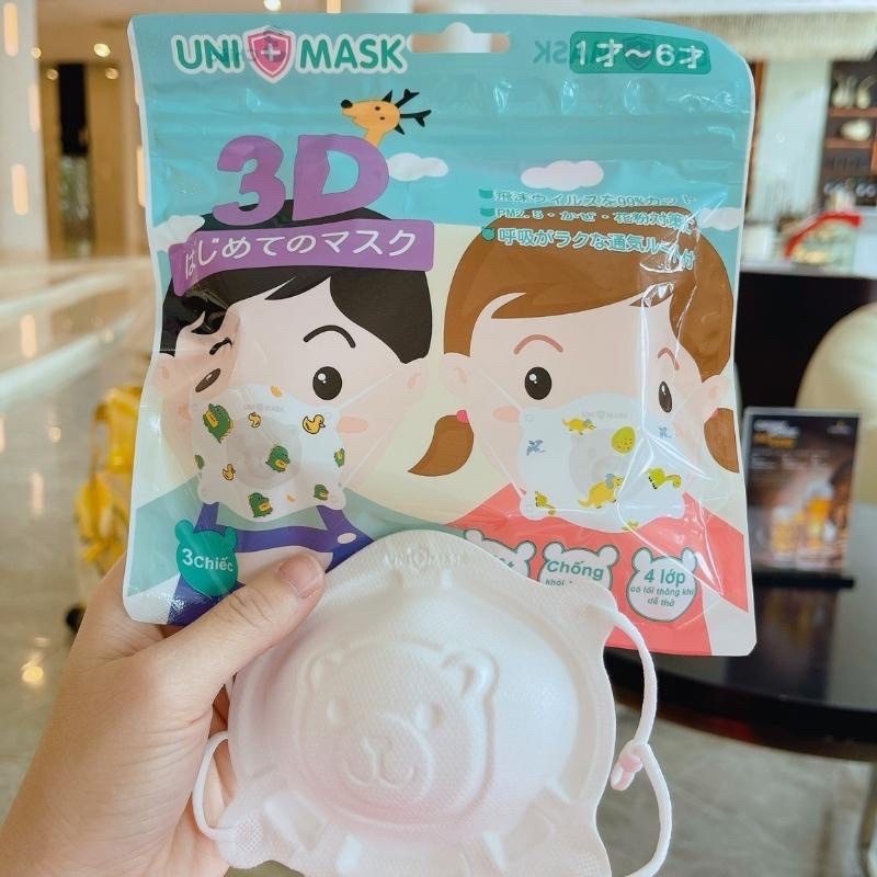 Set 3 khẩu trang gấu cho bé Uni Mask có điều chỉnh dây, khẩu trang trẻ em sơ sinh đến 3 tuổi mesocshop