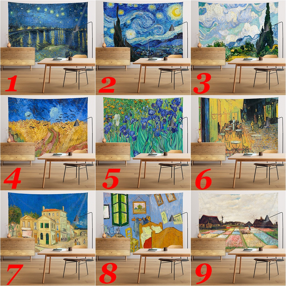 Thảm Treo Tường Họa Tiết Tranh Sơn Dầu Van Gogh Bằng Polyester Kèm Kẹp Trang Trí Nội Thất