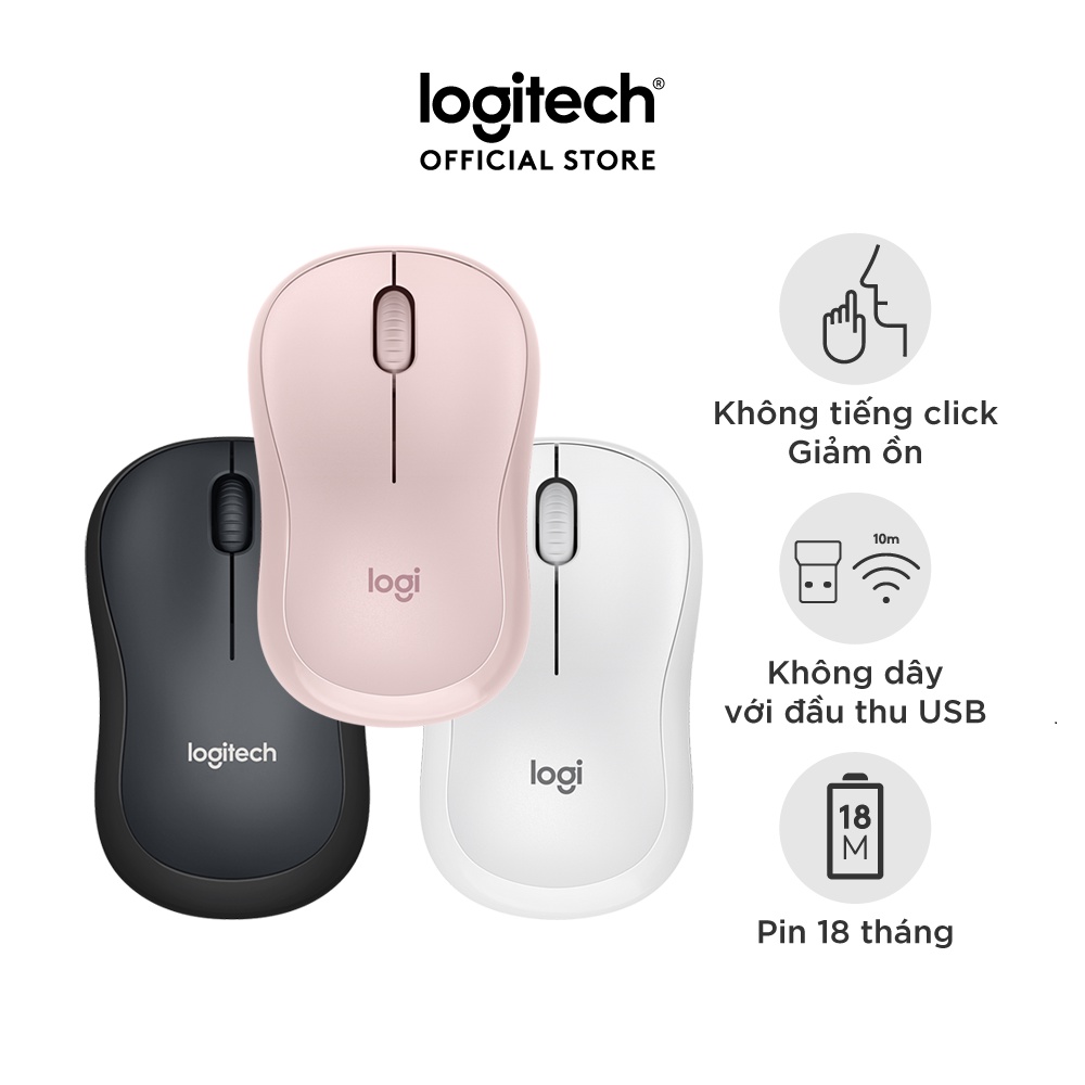 Chuột không dây Logitech M220 Silent – giảm ồn, USB, pin 1.5 năm, phù hợp PC/Laptop