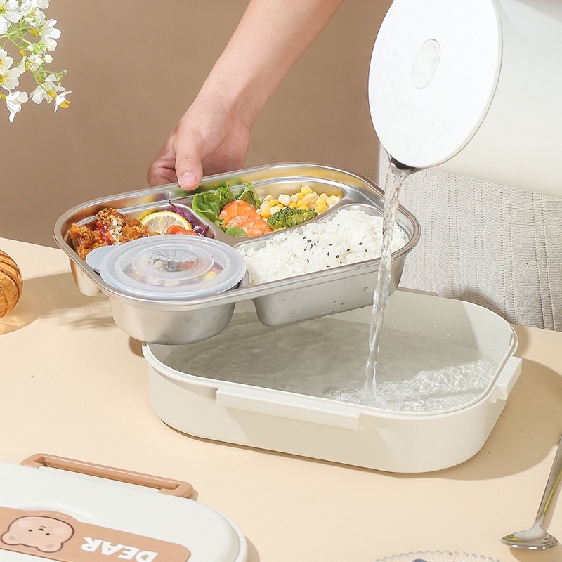 Hộp đựng cơm giữ nhiệt Dear Bear cao cấp chất liệu inox 304  tặng kèm túi giữ nhiệt.