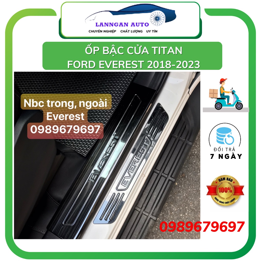 Ốp bậc cửa xe Ford Everest 2016-2023, Nẹp bước chân Everest ,Chất liệu hợp kim Titan cao cấp