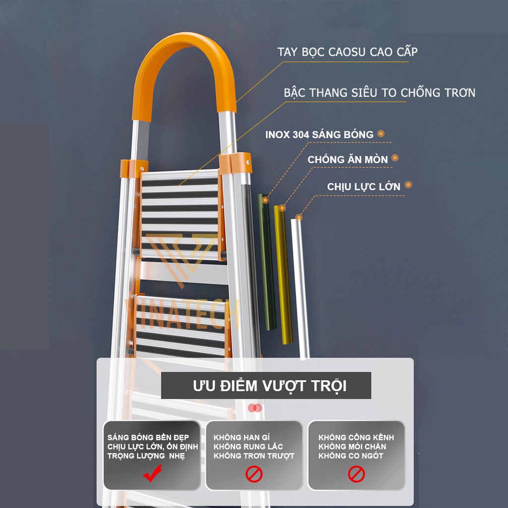 Thang Gấp Inox Chữ A 3-7 Bậc Ameca Nhật Bản, Thang Nhôm Ghế Tay Vịn Xếp Gọn Thông Minh MKS027