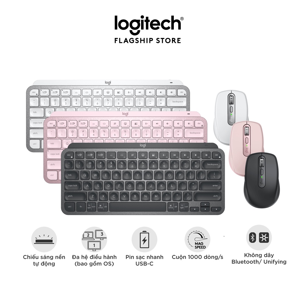 Combo Bàn phím và Chuột Logitech MX Keys Mini & Logitech MX Anywhere 3 – Sạc nhanh USB-C, Nhỏ gọn, Đa thiết bị