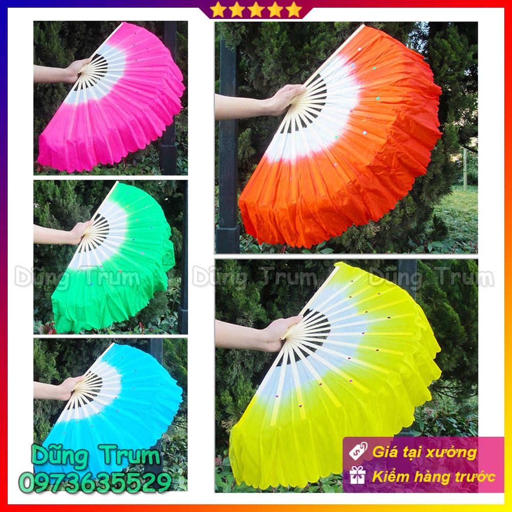 Quạt múa 2 màu người lớn nan tre vải lụa mềm mại | Shopee Việt Nam