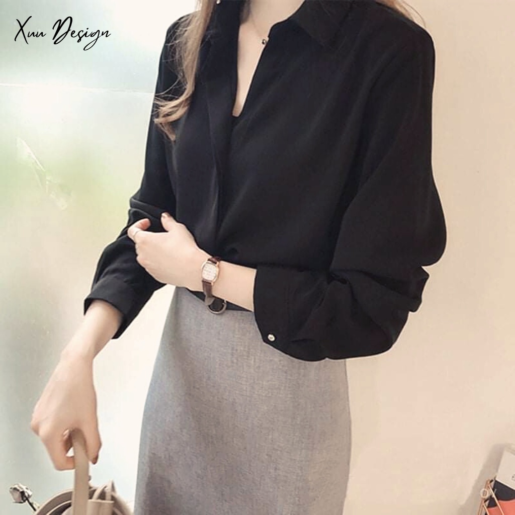 Áo sơ mi nữ thiết kế công sở Hàn quốc chất vải Lụa Hàn mềm mịn Xuu-SM01SP | BigBuy360 - bigbuy360.vn