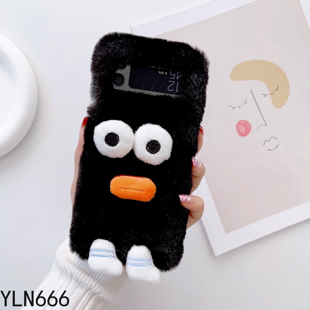 Thời Trang 3D Hoạt Hình Dễ Thương Lông Tơ Ốp Lưng Điện Thoại Samsung Galaxy Z Flip 3 5G Cover Dễ Thương Sang Trọng Mờ Ấm Áp Trường Hợp Cho ZFlip4 5G Vỏ Điện Thoại Sang Trọng Bảo Vệ