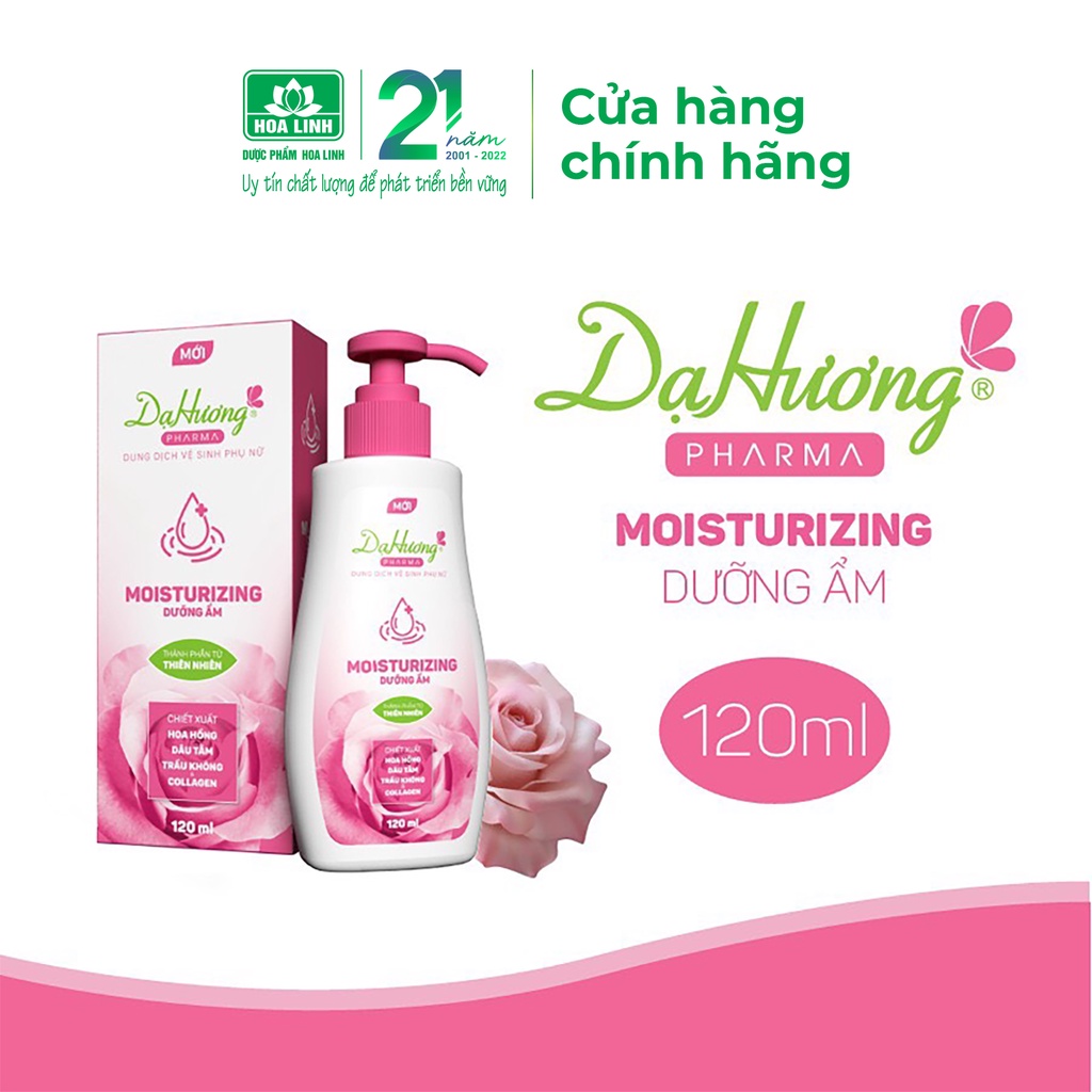 Dung dịch vệ sinh phụ nữ Dạ Hương Pharma Moisturizing (Dưỡng ẩm, làm mềm mịn & sáng hồng) 120ml