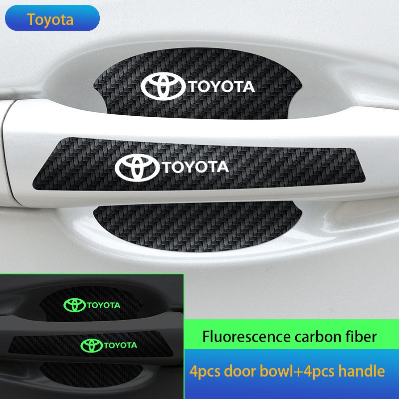 Set 8 Miếng Dán Bảo Vệ Tay Nắm Cửa Bằng Sợi Carbon Cho Toyota VIos Yaris Corolla Cross Wish Revo CHR Avanza Fortuner Rush Wigo Innova raize Calya Etio