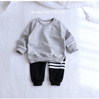 Quần jogger bé trai bé gái Batala kids, quần nỉ bông SỌC NGANG siêu ấm cho bé từ 10-28kg