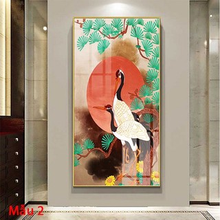 Tranh Treo Tường Dành Cho Người Tuổi Thân - Tùng Hạc Diên Niên - Tranh Treo Phòng Khách Laminate Tráng Gương