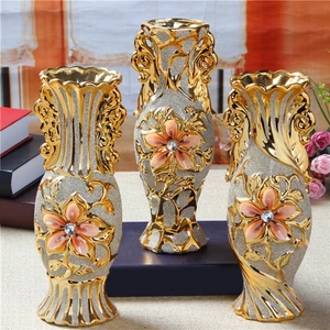 Lọ hoa LOVIVER có tay cầm thiết kế họa tiết tân cổ điển tráng men màu sắc xinh đẹp Bình lọ hoa sang trọng màu vàng nhám hoa văn decor nhà cửa