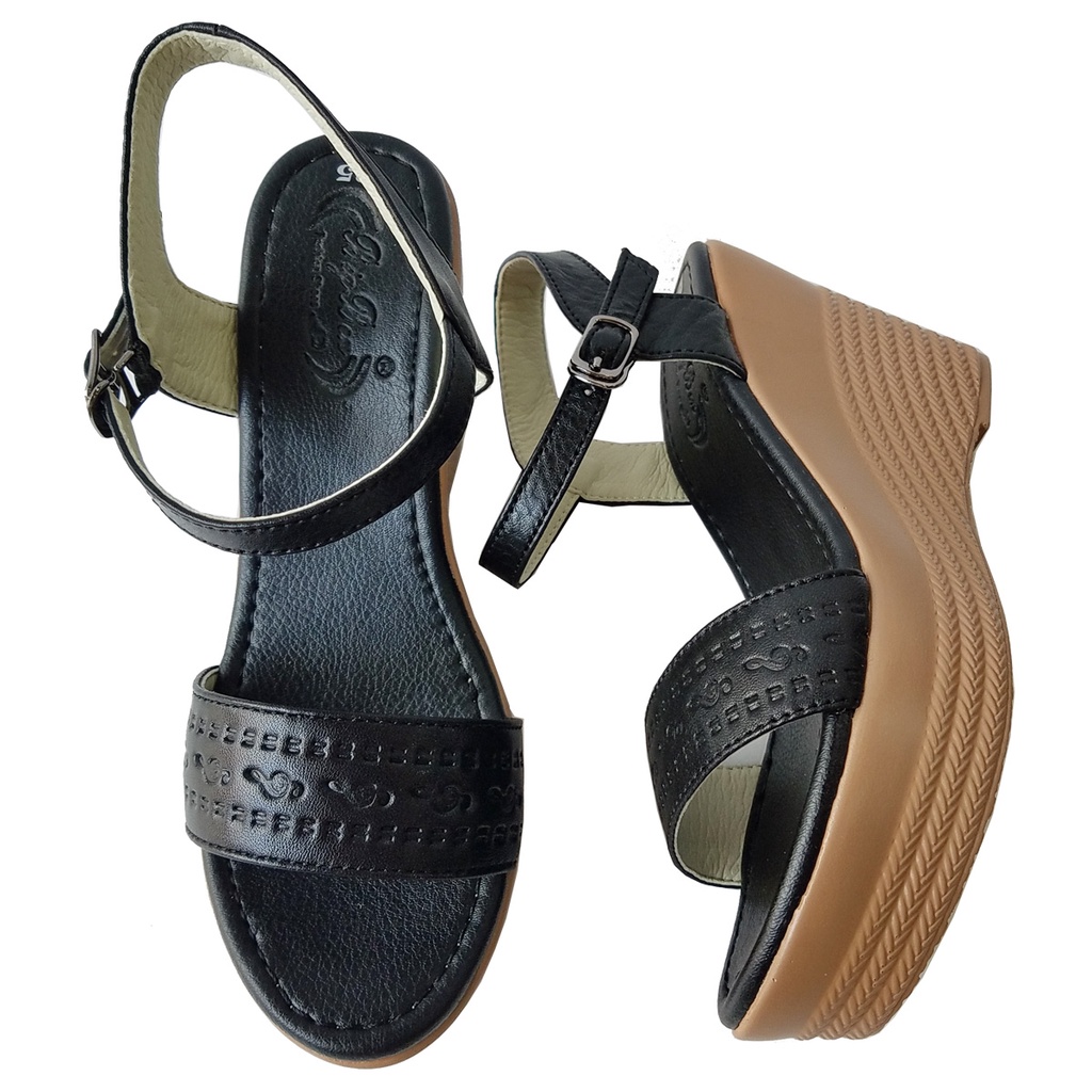 Giày Sandal Đế Xuồng BIGGBEN Da Bò Cao 9 Phân HKD613