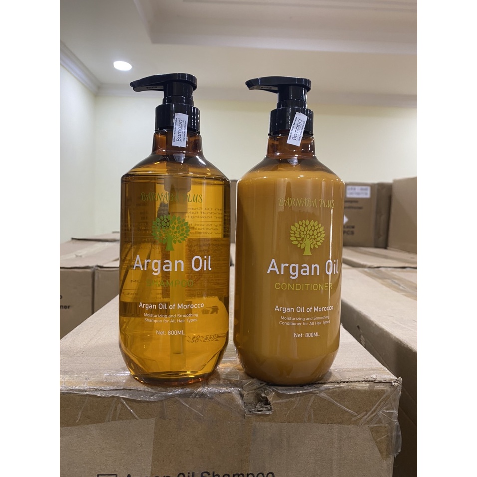 Cặp dầu gội xả ngăn rụng tóc phục hổi hư tổn BARNABA Argan Oil 800ml