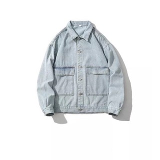 Áo Khoác Jeans Túi Hộp From Rộng Màu Xanh Và Xám, Áo Bò Phong Cách Hàn Quốc Thời Trang Unisex