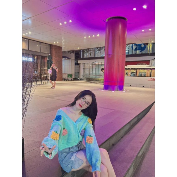 [Sale] ÁO KHOÁT LEN DÀY CARDIGAN ĐÍNH THƠM KHÓM NHO ẢNH CHỤP THẬT