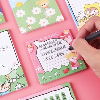 3 Giấy Ghi Chú Vuông Cô Gái Và Hoa 50 Tờ 8X8Cm - Thỏ Hồng VPP