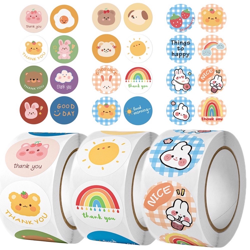 Cuộn 500 miếng dán Sticker dễ thương khen thưởng cho bé yêu, nhãn dán ...