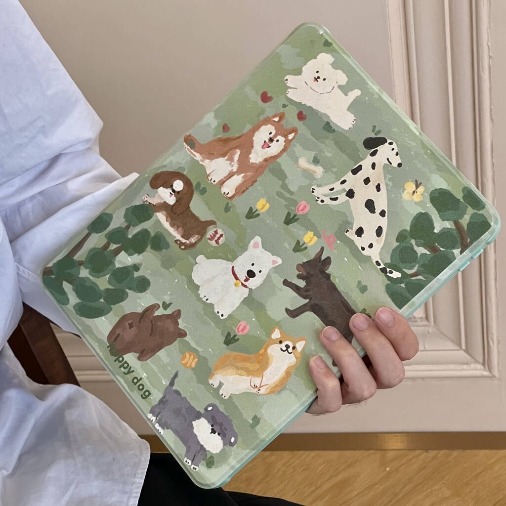 Ốp lưng Acrylic cứng họa tiết Happy Dog Tương thích với Mini6 Mini7 IPad 5 6 7 8 9 10th 11th A16 Air 11 13 Air4 Air5 Pro 10.5 IPad10.2 "Pro11 Pro122.9 2018 Khe cắm bút chì Leahter