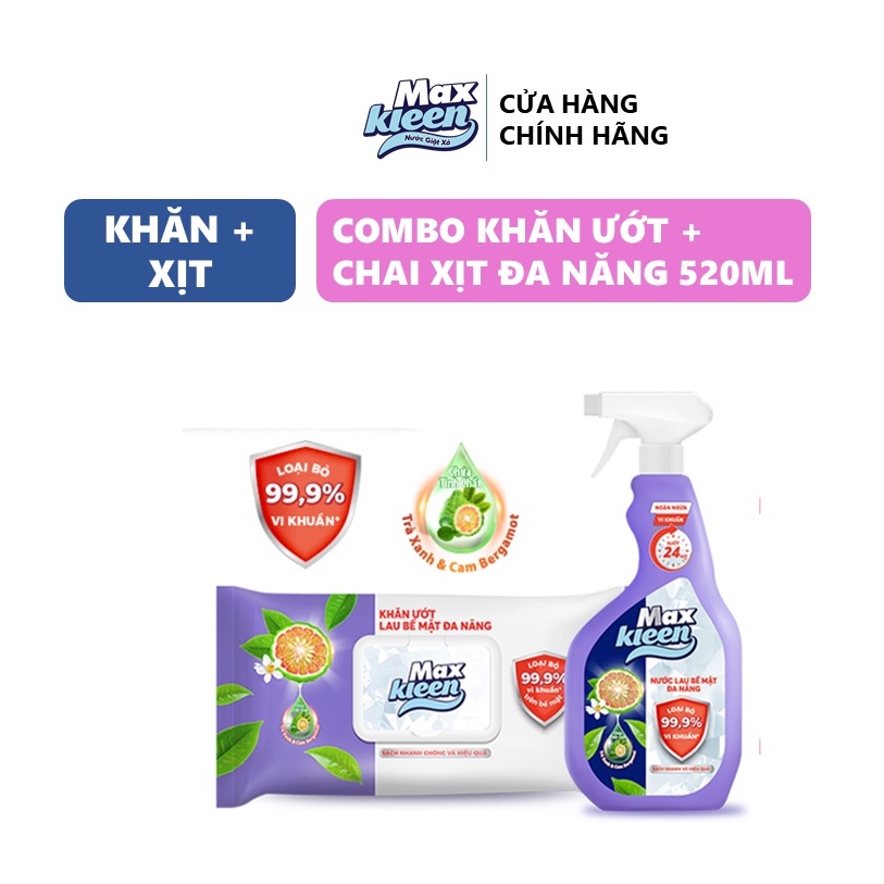 Ảnh Combo MaxKleen: Nước Lau Bề Mặt Đa Năng 520ml + Khăn Ướt Lau Bề Mặt Đa Năng 30 miếng 2