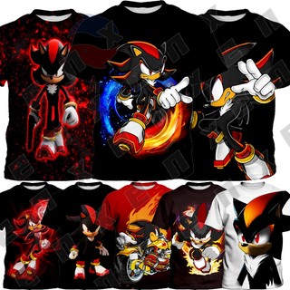 * ENX * Shadow the Hedgehog Sonic Áo thun trẻ em màu đen mùa hè bé trai hoạt hình hàng đầu Áo sơ mi trẻ em 3-13 tuổi
