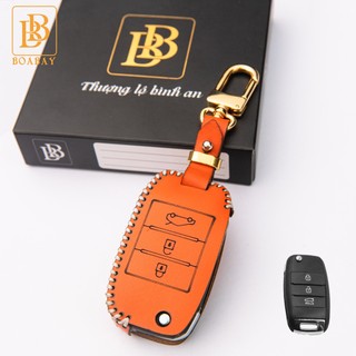 Bao Da Chìa Khóa ô Tô KIA Cerato, Rondo, Rio, K3 (điện gập 3 nút) Da Bò thật hàng cao cấp bảo hành 2 năm
