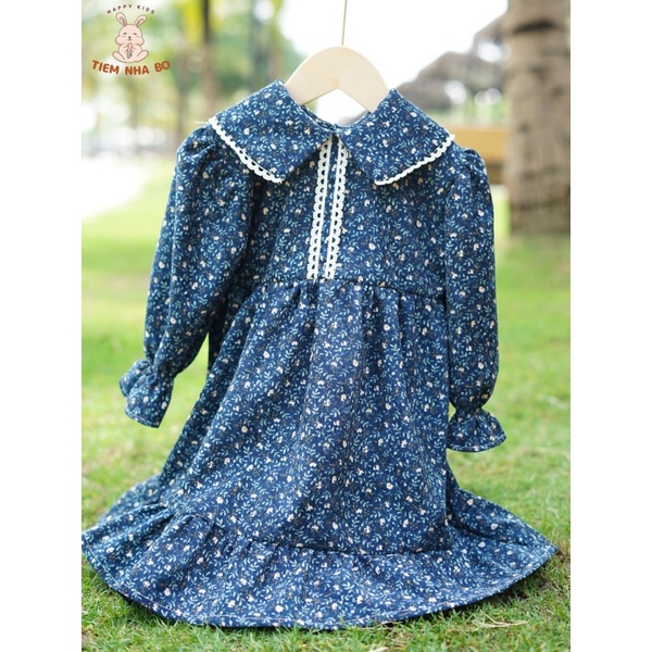 Váy Thu Đông Bé Gái Hoa Nhung 3 Màu Dáng Dài Tiểu Thư Size 11-21kg Tiệm Nhà Bơ