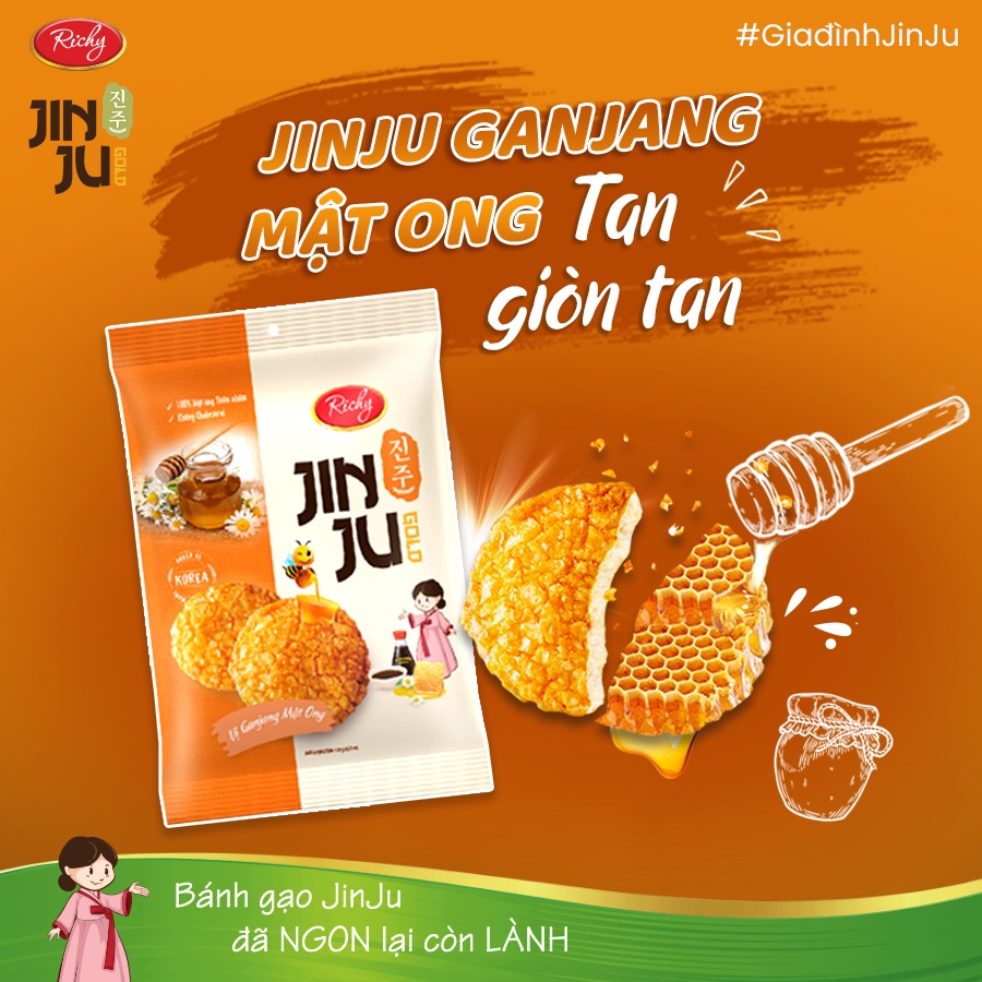 [MUA 3 TẶNG 1] Bánh gạo Richy Jinju Gold hương vị Ganjang mật ong 100g
