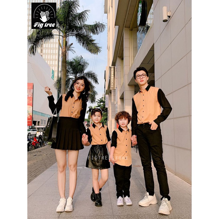 Combo gia đình Fig Tree màu vàng phối đen (hàng thiết kế full size, hình thật 100% shop tự chụp)