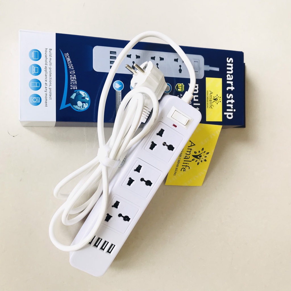 Ảnh Bộ Ổ Cắm Điện Đa Năng 3 Ổ Cắm Công Suất 2500W Và 4 Cổng USB Sạc Trực Tiếp 11W Dây 2 Mét Chính Hãng Amalife 4