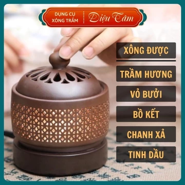 Máy xông tinh dầu phòng ngủ , đèn xông tinh dầu điện dùng để đốt tinh dầu thơm phòng, chanh sả , vỏ bưởi bồ kết trầm