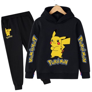Set Đồ Thể Thao 2 Món Gồm Áo Hoodie In Hình Pikachu + Quần Cho Bé Trai 4-14 Tuổi