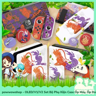 Oled/V1/V2 Set Bộ Phụ Kiện Case Máy, Case Dock, Nút Bọc, Hộp Băng Nintendo Switch Mẫu Scarlet Violet