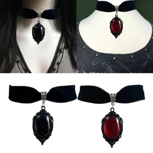 Godd Goth Đỏ Pha Lệ Đen Mặt Dây Chuyền Nhung Punk