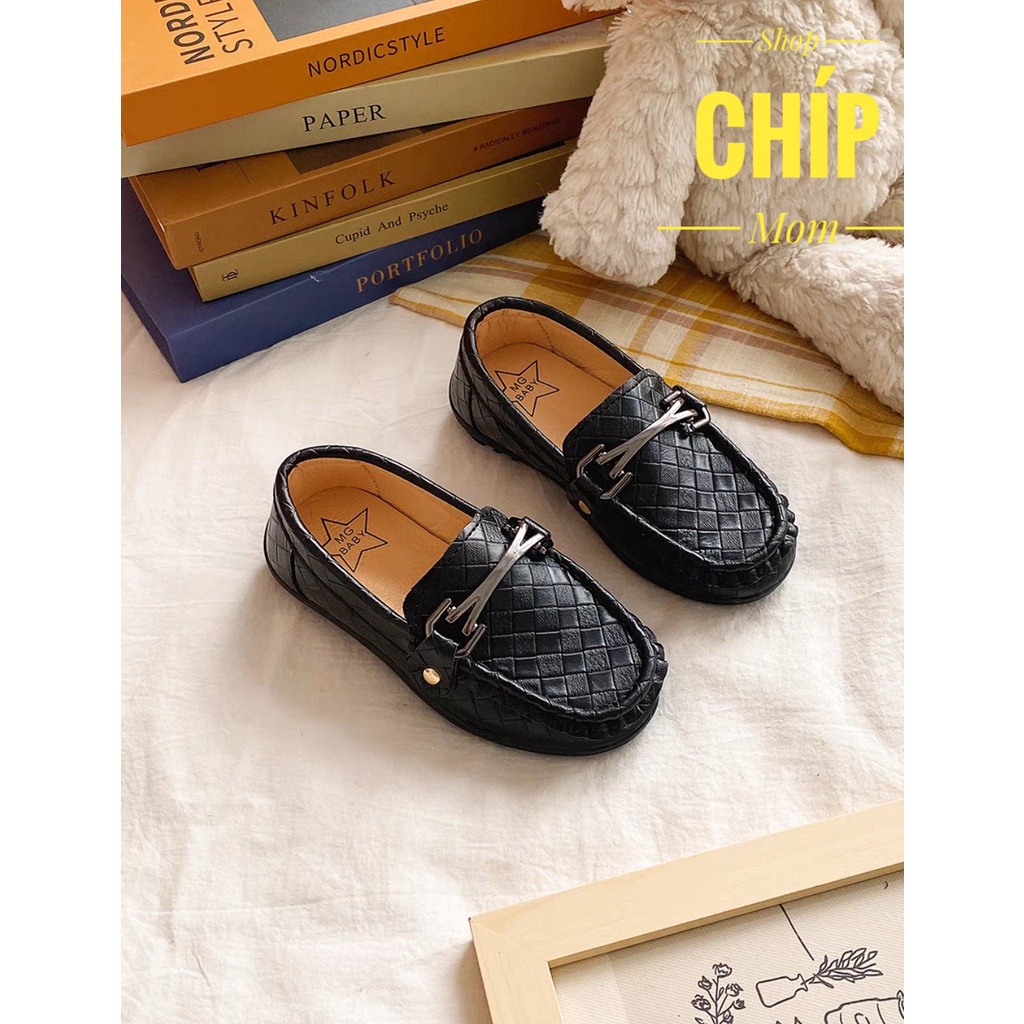 giày lười cho bé trai diện tết da PU mềm siêu nhẹ moca cho bé từ 3 tuối có size đại chống trượt dễ đi MG BABY V387