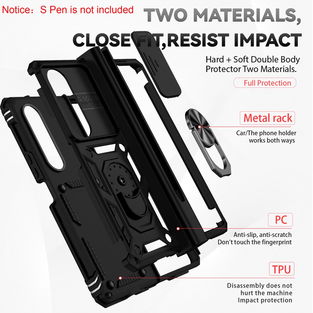 Có khe cắm bút S Vỏ giáp chống sốc cho Samsung Galaxy Z Fold 4 Giá đỡ ô tô Chân đế từ tính Trượt Bảo vệ Camera Vỏ điện thoại Z Fold 4 5G