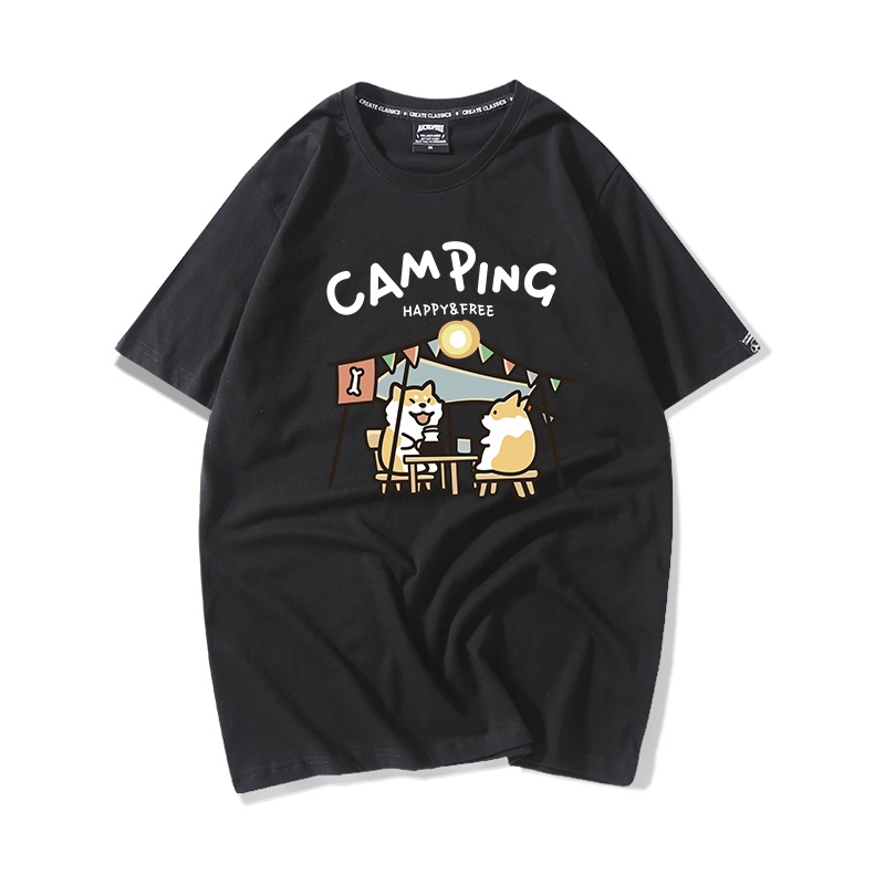 Áo Thun Tay Lỡ Nữ HappyFamily Form Rộng In Hình Cún Shiba Camping Chất vải cotton 100 cao cấp