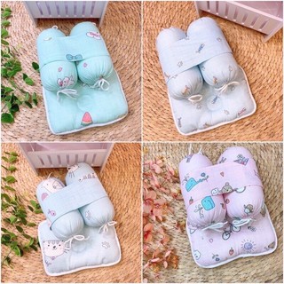 Bộ chẹn sơ sinh - gối chặn cho bé vải xô Nhật mềm mịn chống méo bẹp đầu, chống giật mình