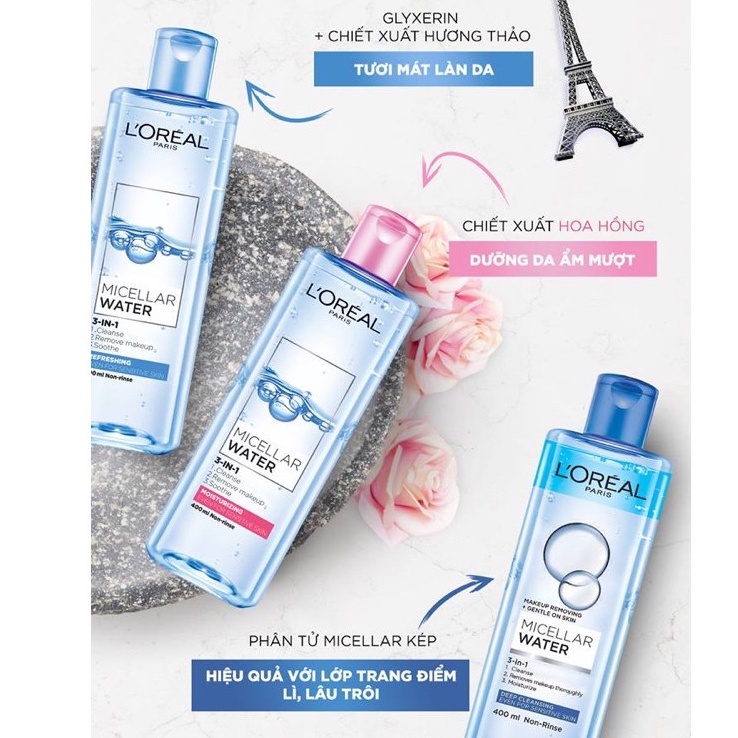 Ảnh Nước Tẩy Trang Làm Sạch Sâu, Dưỡng Ẩm Cho Mọi Loại Da L'oreal 3-in-1 Micellar Water 400ml 4