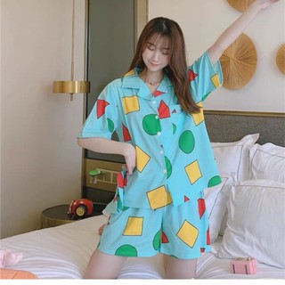 Bộ Đồ Ngủ Ngắn Tay Họa Tiết shin Cậu Bé Bút Chì Kiểu Nhật Hàn Thời Trang Mùa Hè Cho Nữ