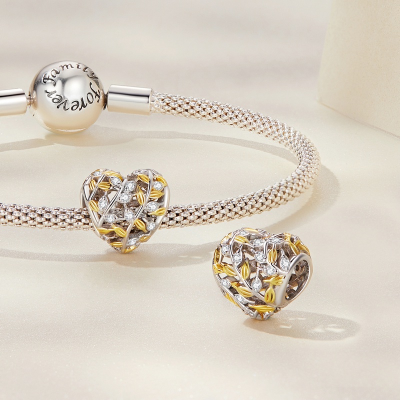 Bamoer Charms Bạc 925 mạ vàng Love Series Hạt cho vòng cổ vòng tay DIY